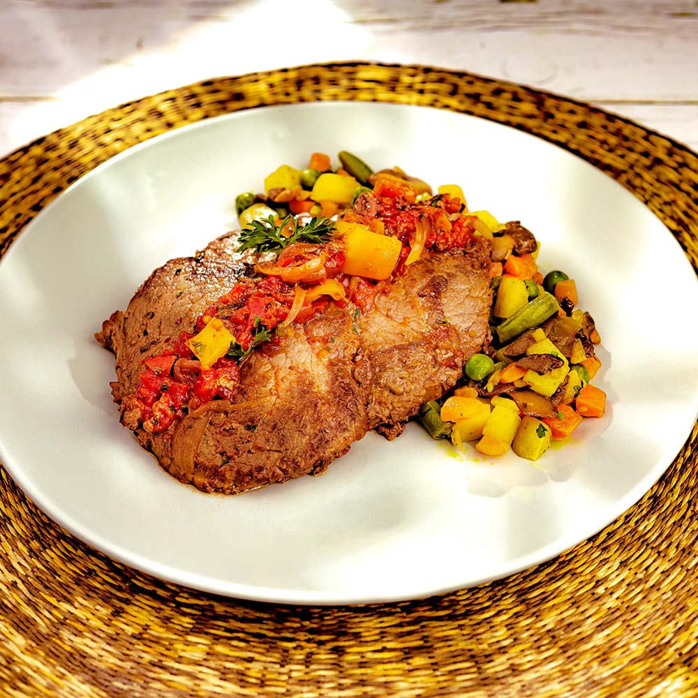 Receita de Bife de Panela com Panachê de Legumes